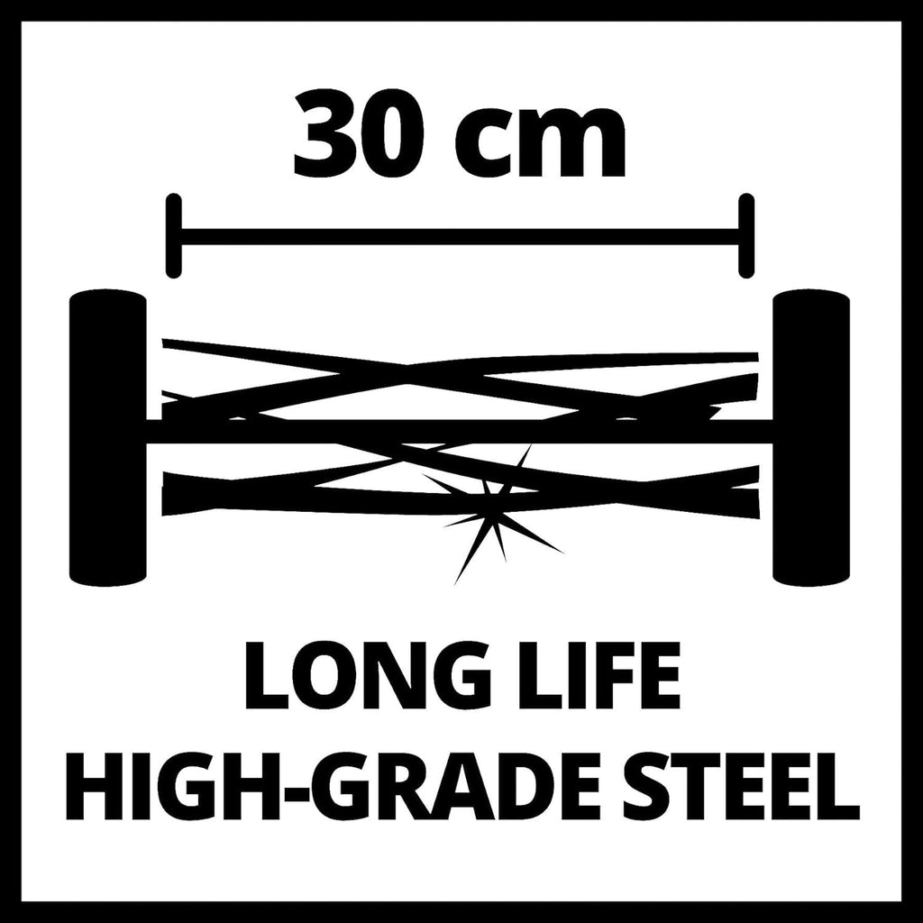 Einhell Hand-Rasenmäher GC-HM 300 (für bis zu 150 m², 30 cm Schnittbreite, kugelgelagerte Mähspindel mit 5 hochwertigen Stahlmessern, 4-stufige Schnitthöheneinstellung 13-37 mm, 16 l-Fangkorb)