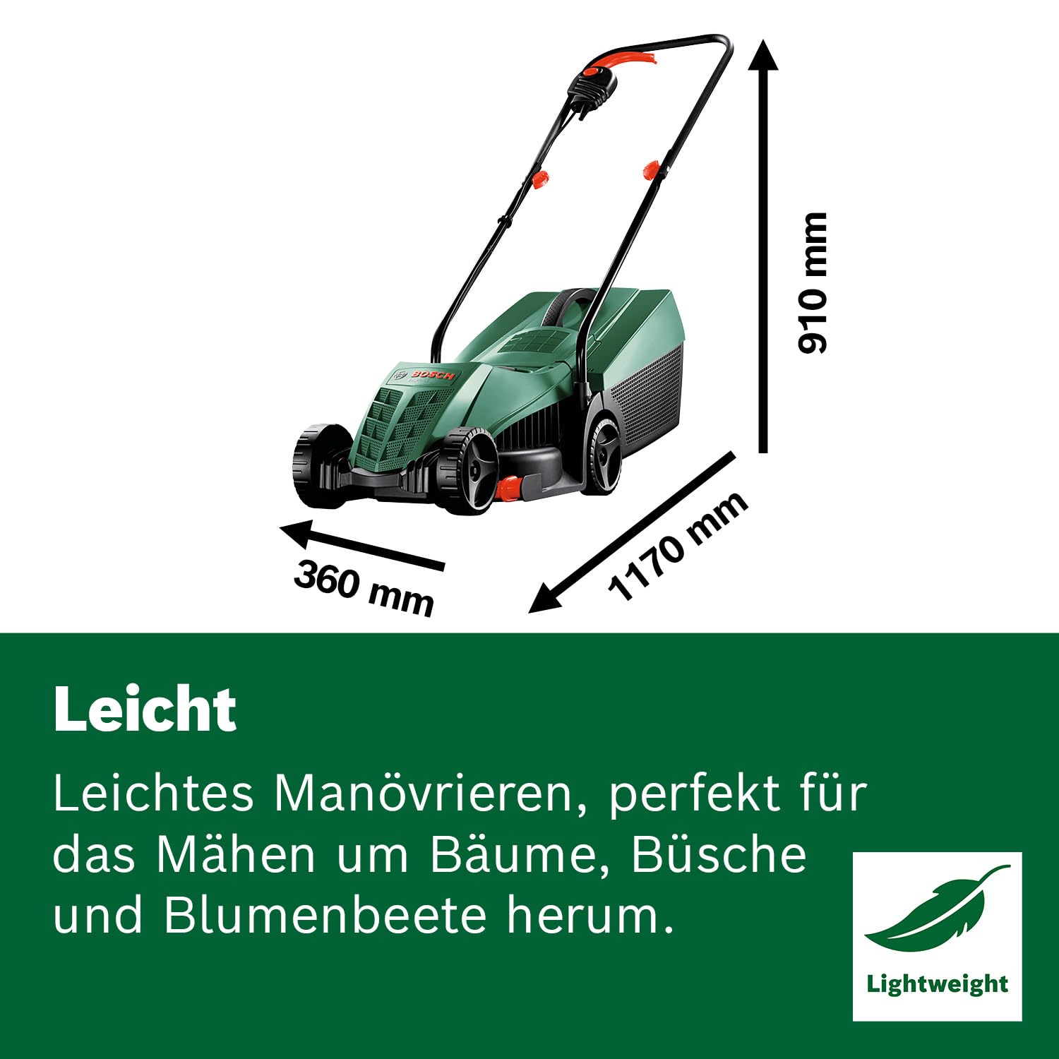 Bosch kabelgebundener Rasenmäher EasyRotak 32-235 (1200-W-Motor, Schnittbreite: 32 cm, 31-Liter-Grasfangkorb, optimal für kleinere Gärten)