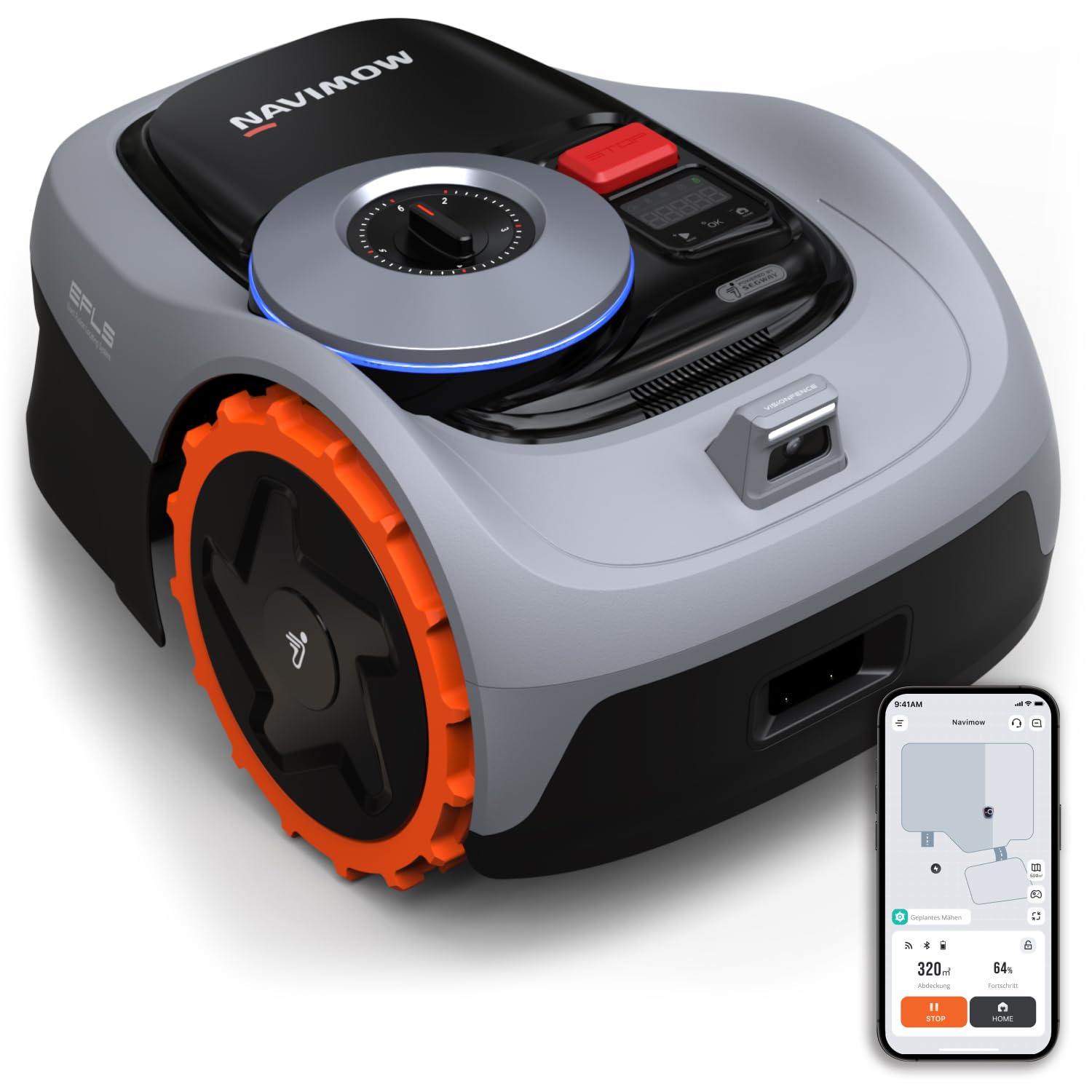 Navimow i105E Mähroboter ohne Begrenzungskabel, Empf. 500 m², Max. 600 m², RTK+Vision Rasenmäher Roboter Testsieger, Igelschutz Rasenroboter, KI Auto Kartierung
