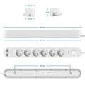 deleyCON 1,5m Listwa Zasilająca 6-Gniazd z USB, 6x Gniazdo z Bolcem Ochronnym, 2x USB-A Port ładowania np. do Telefonu & Tabletu, Ochrona Przeciwprzepięciowa, Wyłącznik ON/OFF, Biała