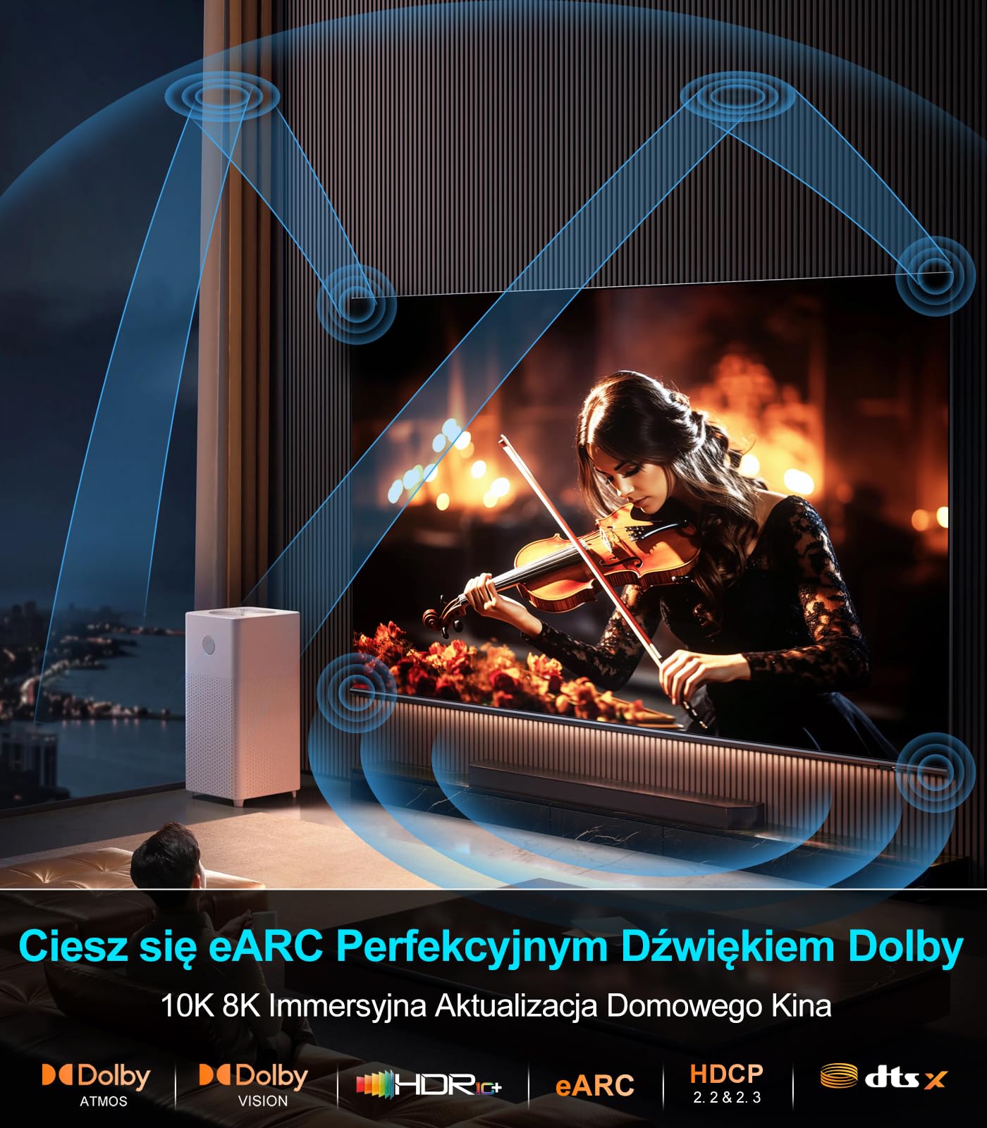 Sniokco 10K 8K 4K Kabel HDMI 2.1 48Gbps 2M Certyfikowany Ultra Wysokiej Prędkości Kabel HDMI® 0.01ms 4K 240Hz 165Hz 120Hz 8K 60Hz eARC Netflix HDCP 2.3 2.2 HDR10+ TV Monitor Projektor Roku X-box