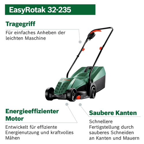 Bosch kabelgebundener Rasenmäher EasyRotak 32-235 (1200-W-Motor, Schnittbreite: 32 cm, 31-Liter-Grasfangkorb, optimal für kleinere Gärten)