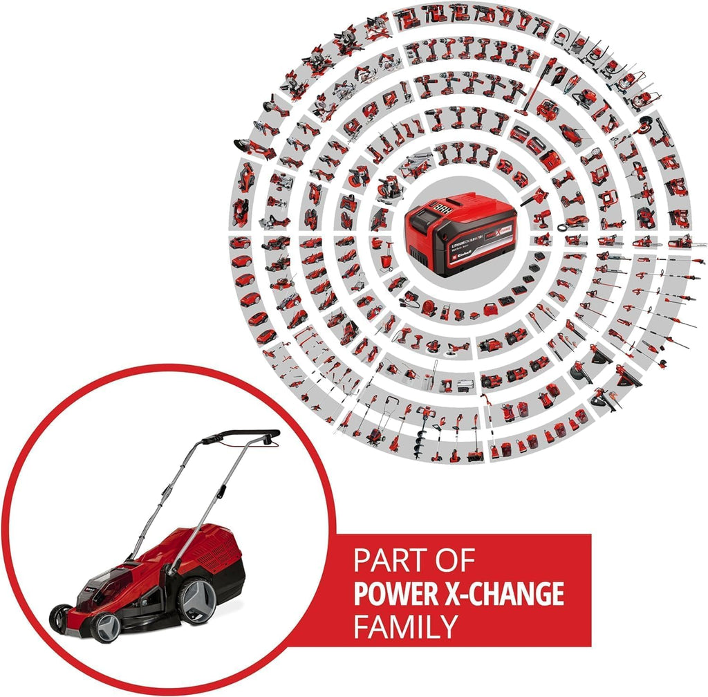 Einhell Akku-Rasenmäher GE-cm 36/43 Li M-Solo Power X-Change (36 V, 43 cm Schnittbreite, bis 600 m², Brushless, Mulchfunktion, 63L Fangkorb, 25-75 mm Schnitthöhe, ohne Akku)
