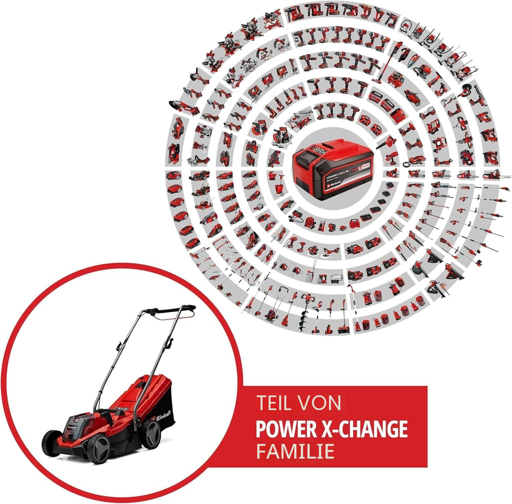 Einhell Akku-Rasenmäher GE-cm 18/33 Li Kit Power X-Change (18 V, 33 cm Schnittbreite, bis 200 m², Brushless, 30L Fangkorb, 25-65 mm Schnitthöhe, inkl. 4,0 Ah Akku + Ladegerät)