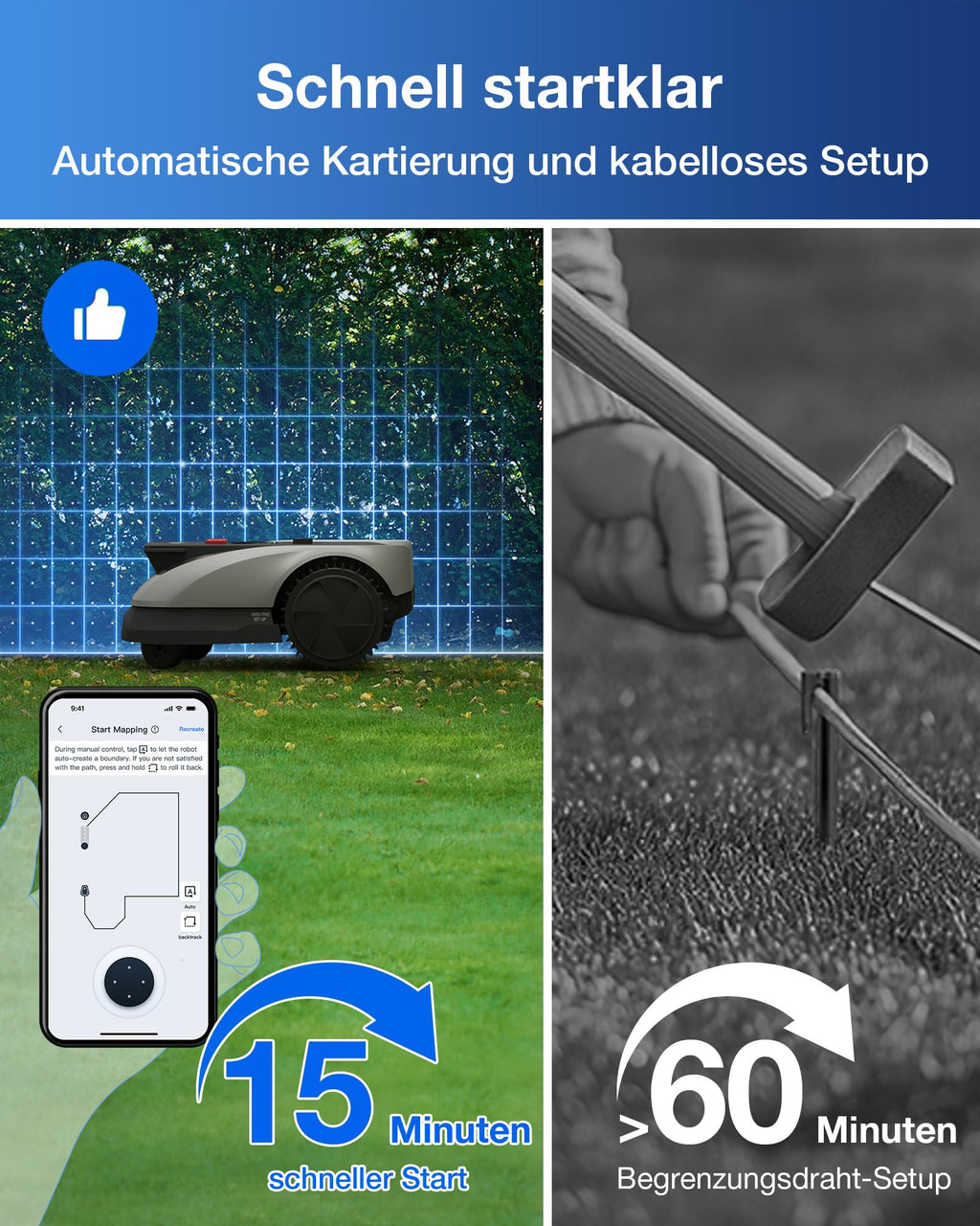 ECOVACS Goat O600 RTK Care Kit Mähroboter Ohne Begrenzungskabel, 600 m², RTK+Vision-Navigation, Rasenmähroboter, KI-Hindernisvermeidung, App Steuerung, Passiert 0,7 M Schmale Stellen
