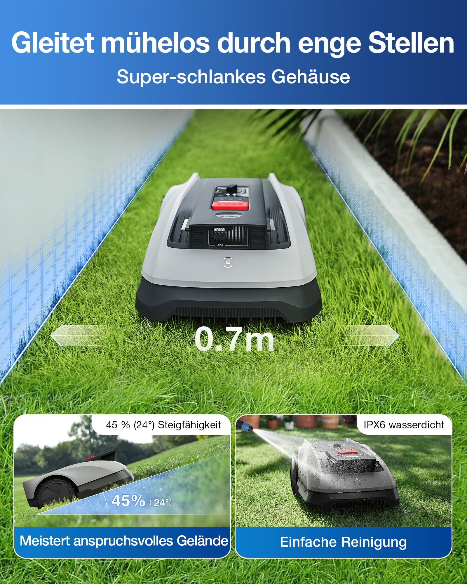 ECOVACS Goat O600 RTK Care Kit Mähroboter Ohne Begrenzungskabel, 600 m², RTK+Vision-Navigation, Rasenmähroboter, KI-Hindernisvermeidung, App Steuerung, Passiert 0,7 M Schmale Stellen
