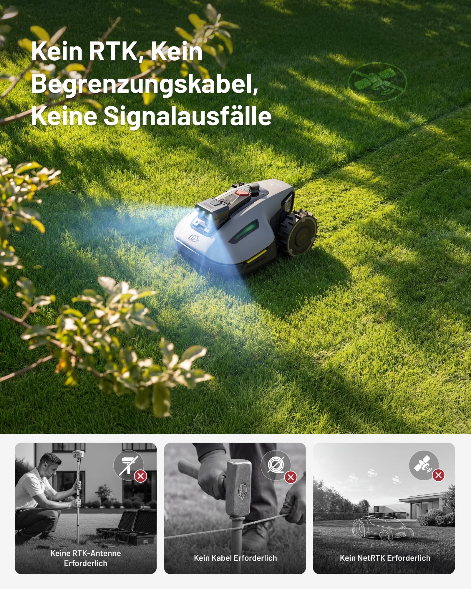 MAMMOTION YUKA mini 2 500 Mähroboter ohne Begrenzungskabel, Empf. 500 m², Kein RTK, Kein Signalabbruch, KI TrueVision-Navigation, Auto-Mehrzonen-Kartierung, DropMow, RWD für 45% Steigung, 4.5Ah-Akku